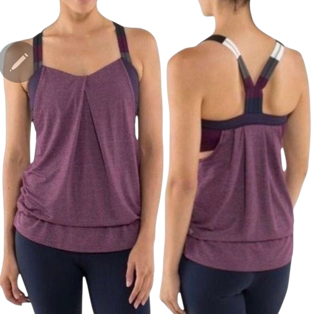 Lululemon Rest Less Tank
Heathered Plum/Hyper Stripe Plum/Pow Stripe